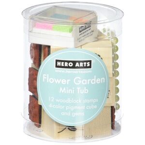 Hero Arts Flower Garden Mounted Rubber Mini Stamps 4-color Pigment Cube and Gems